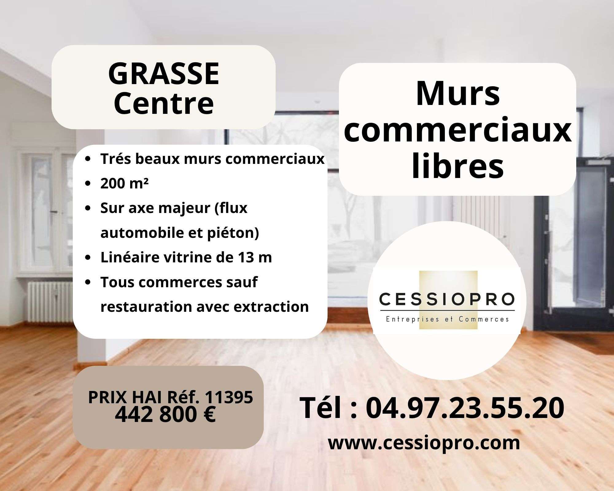 AV murs commerciaux libres 200m² à Grasse centre
