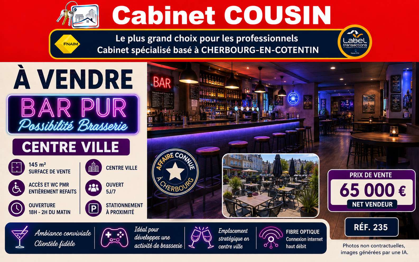 Vente bar pur (sans autre activité) à Cherbourg