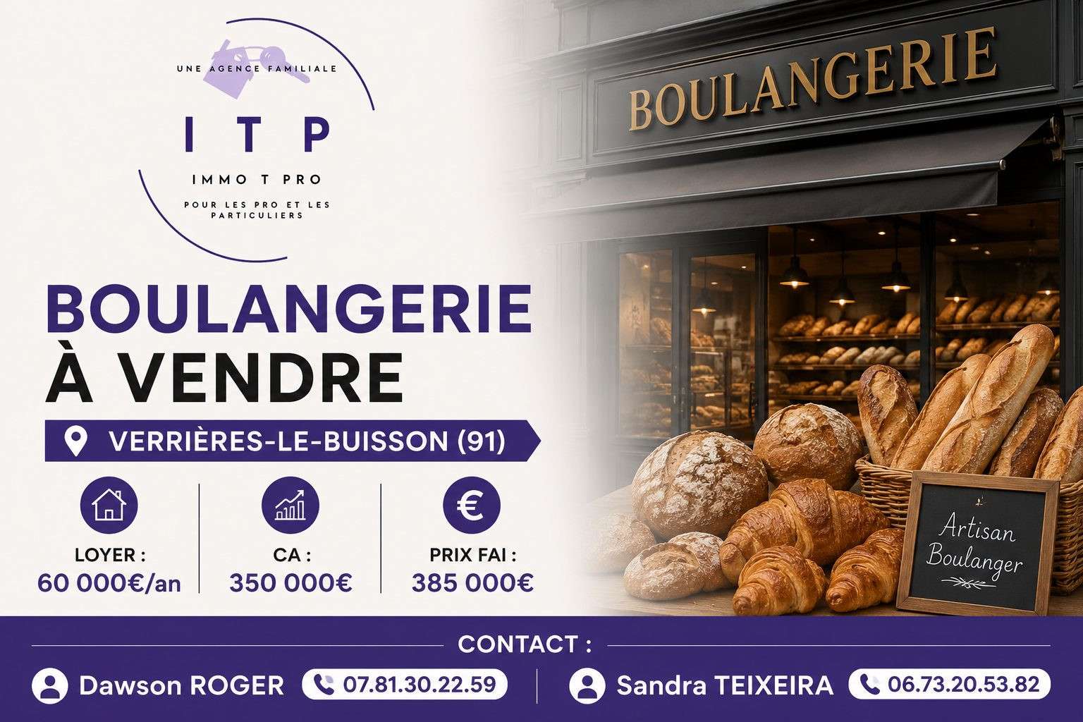Cède superbe boulangerie prox Verrières-le-Buisson