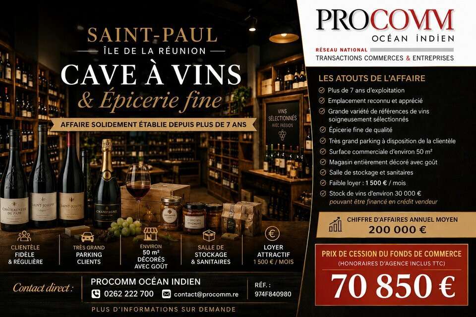 Vente cave à vins et épicerie à Saint-Paul