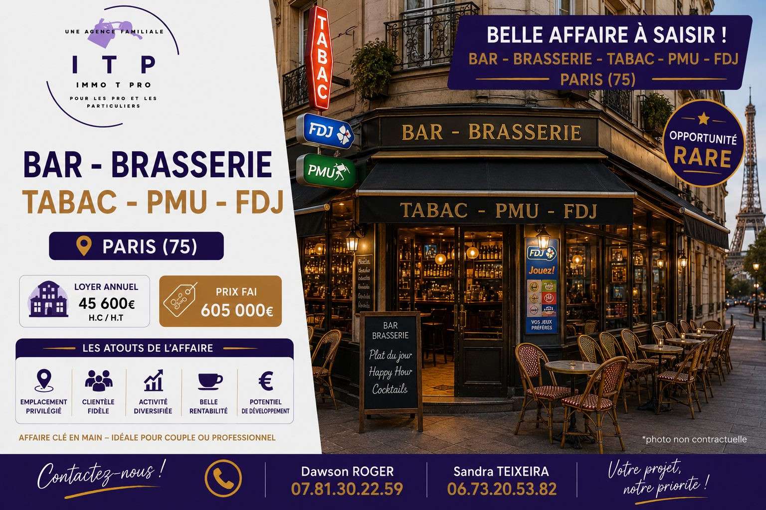 AV bar restaurant dans quartier très connu à Paris