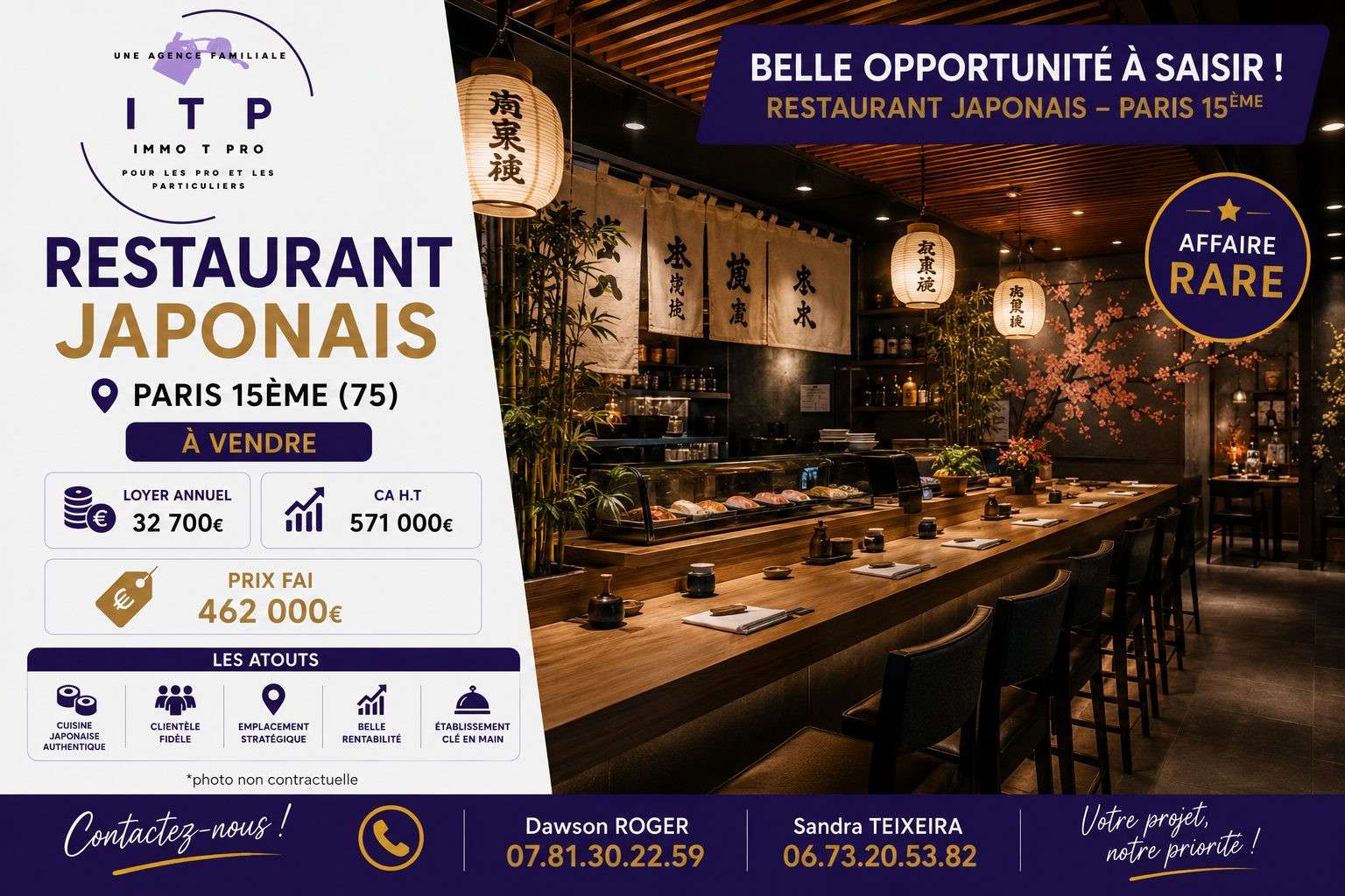 Vente superbe restaurant japonais à Paris 75005