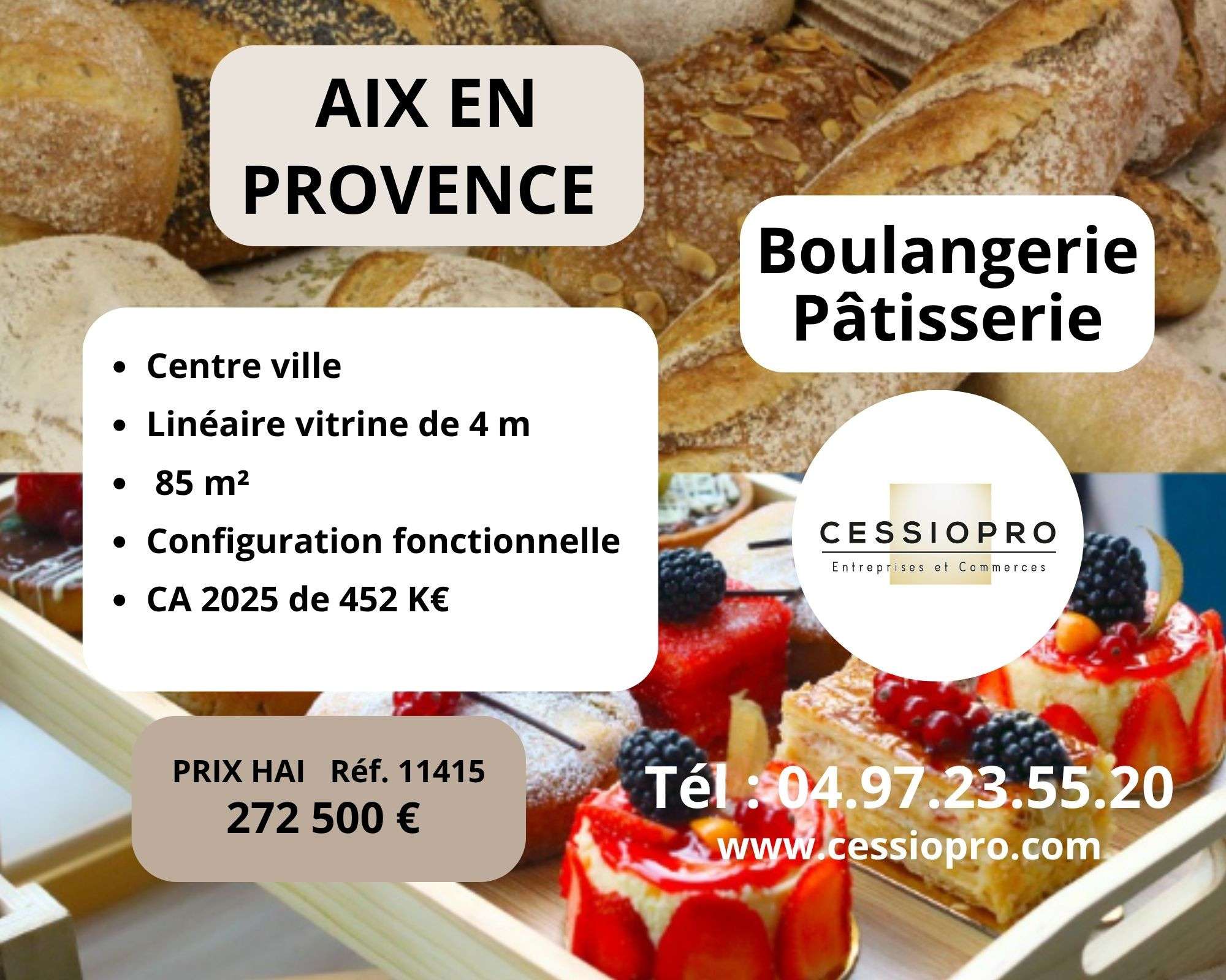 Vente boulangerie pâtisserie à Aix-en-Provence