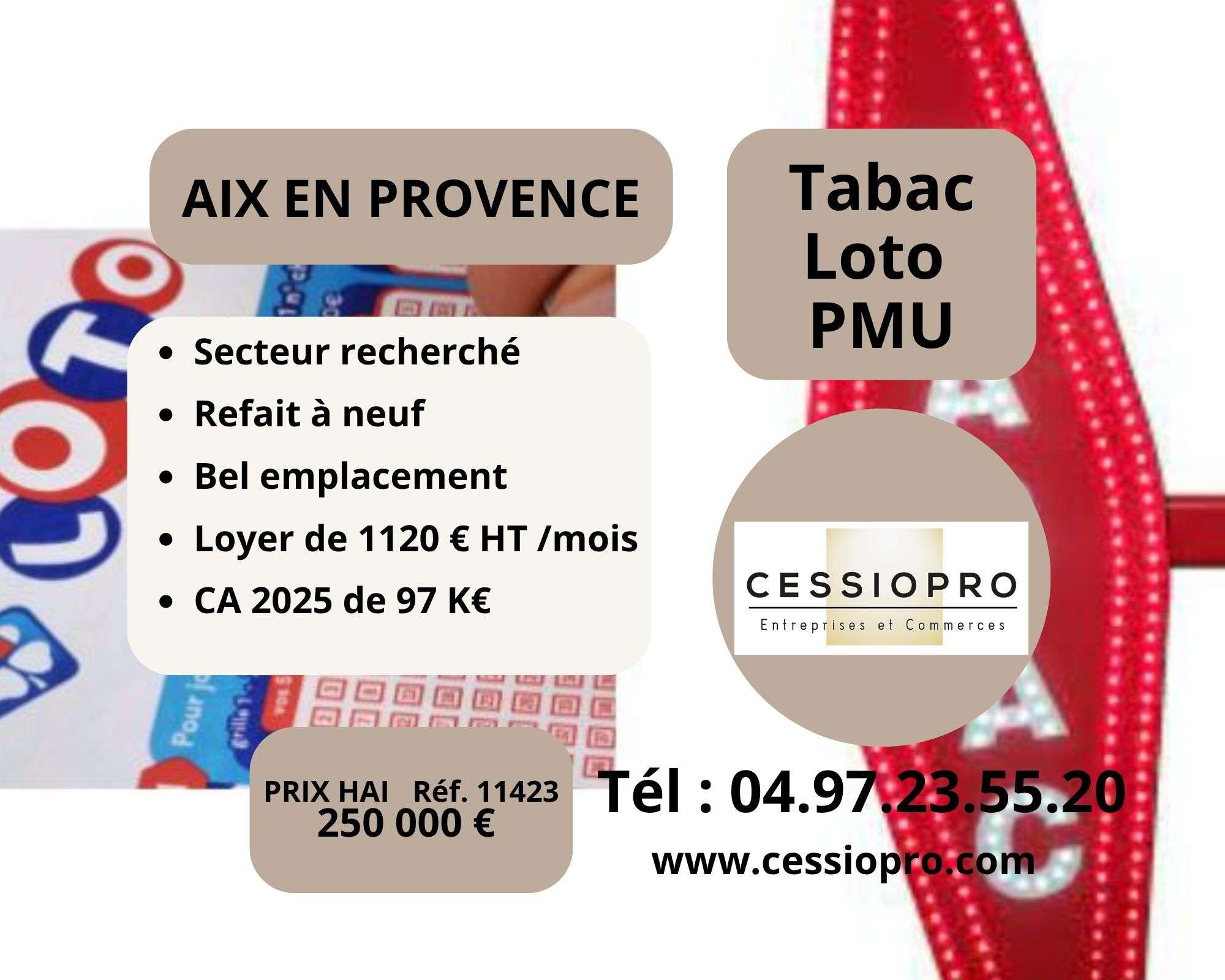 AV beau FDC tabac loto refait à neuf Aix en Pce