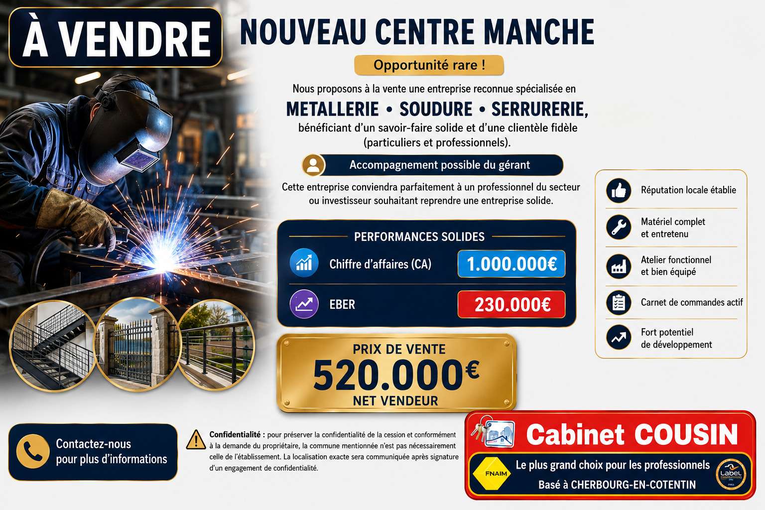 Vente serrurerie chaudronnerie en centre Manche