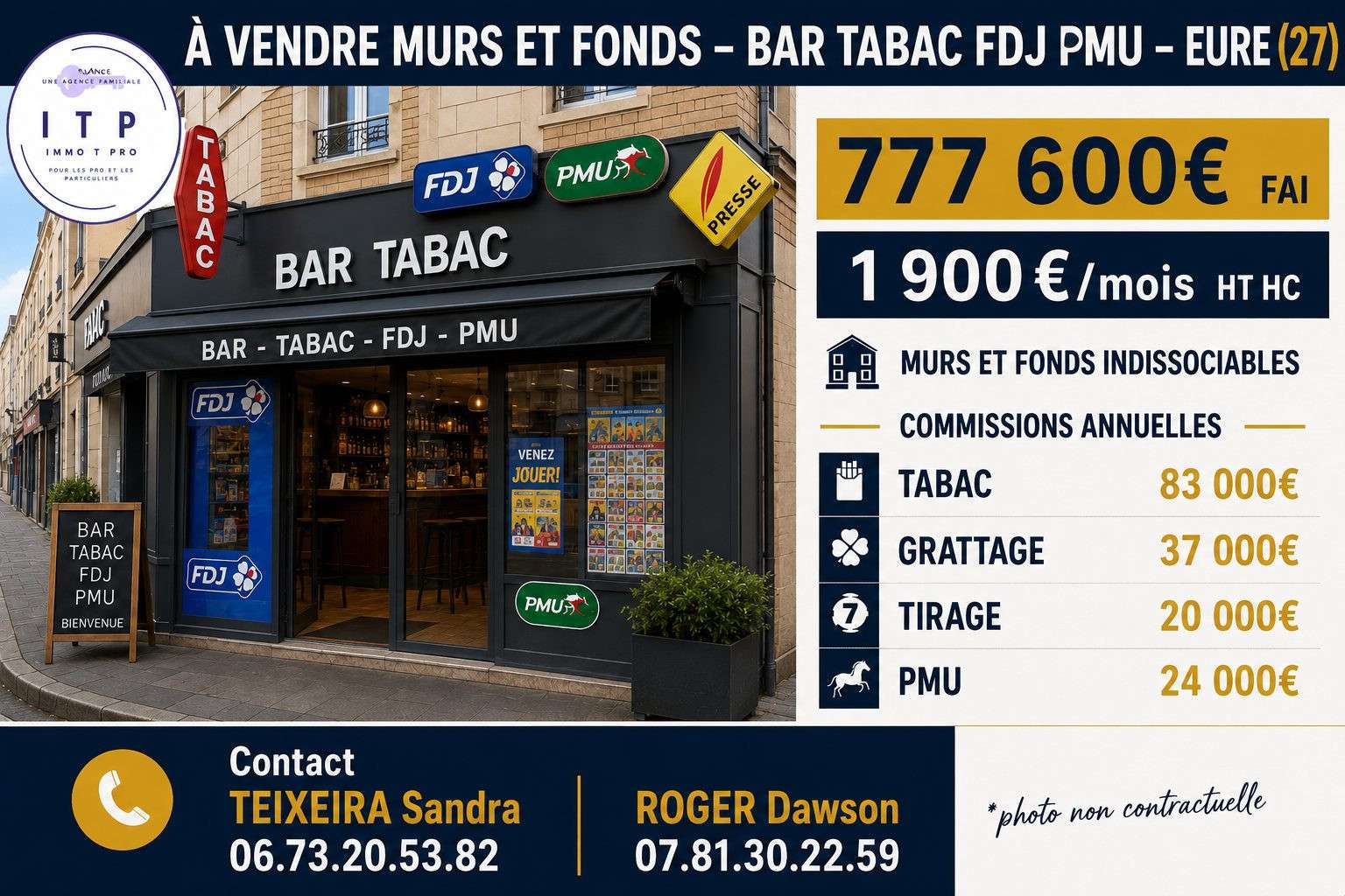 AV bar tabac FDJ PMU murs et FDC prox des Andelys