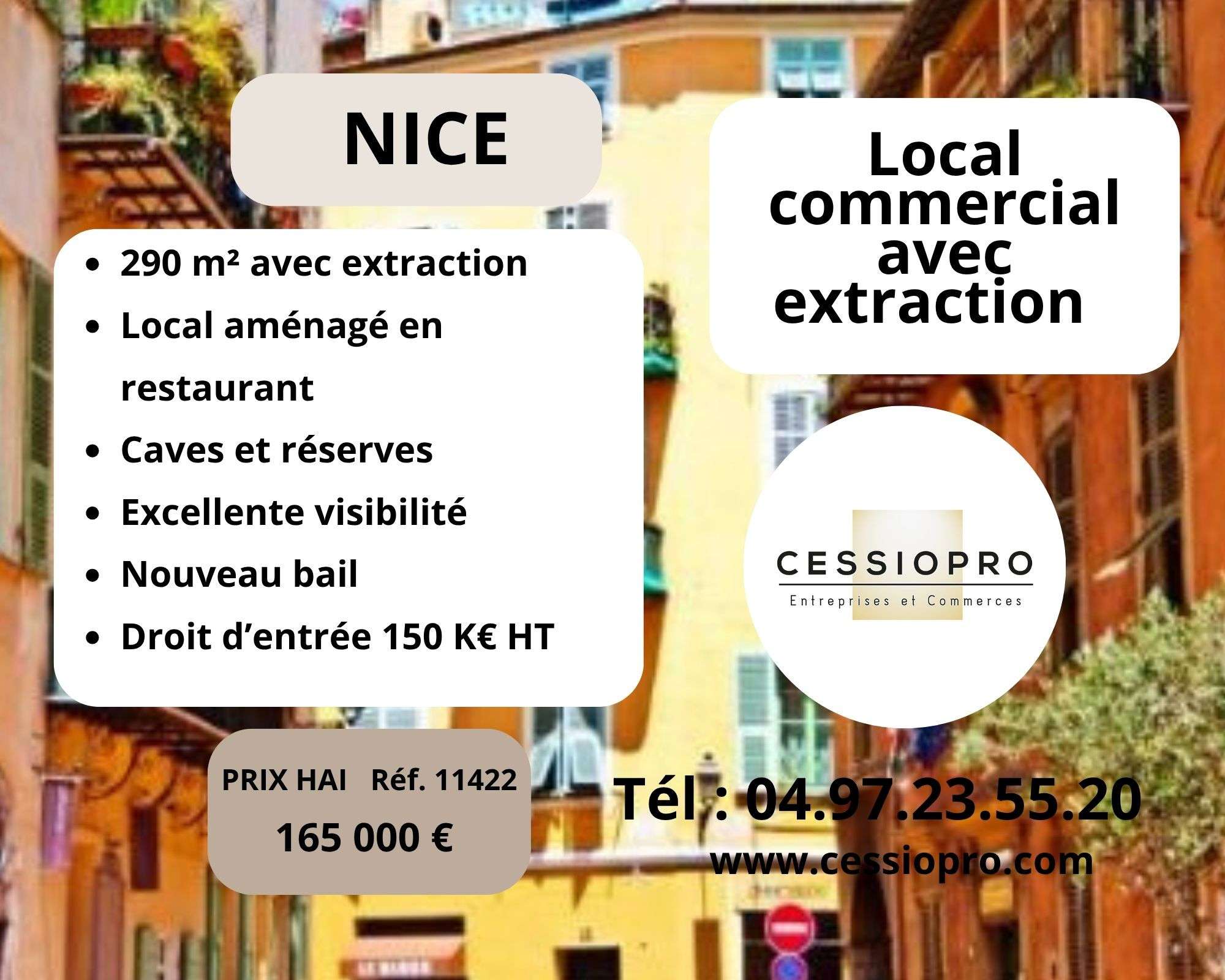À céder local 290m² avec extraction à Nice