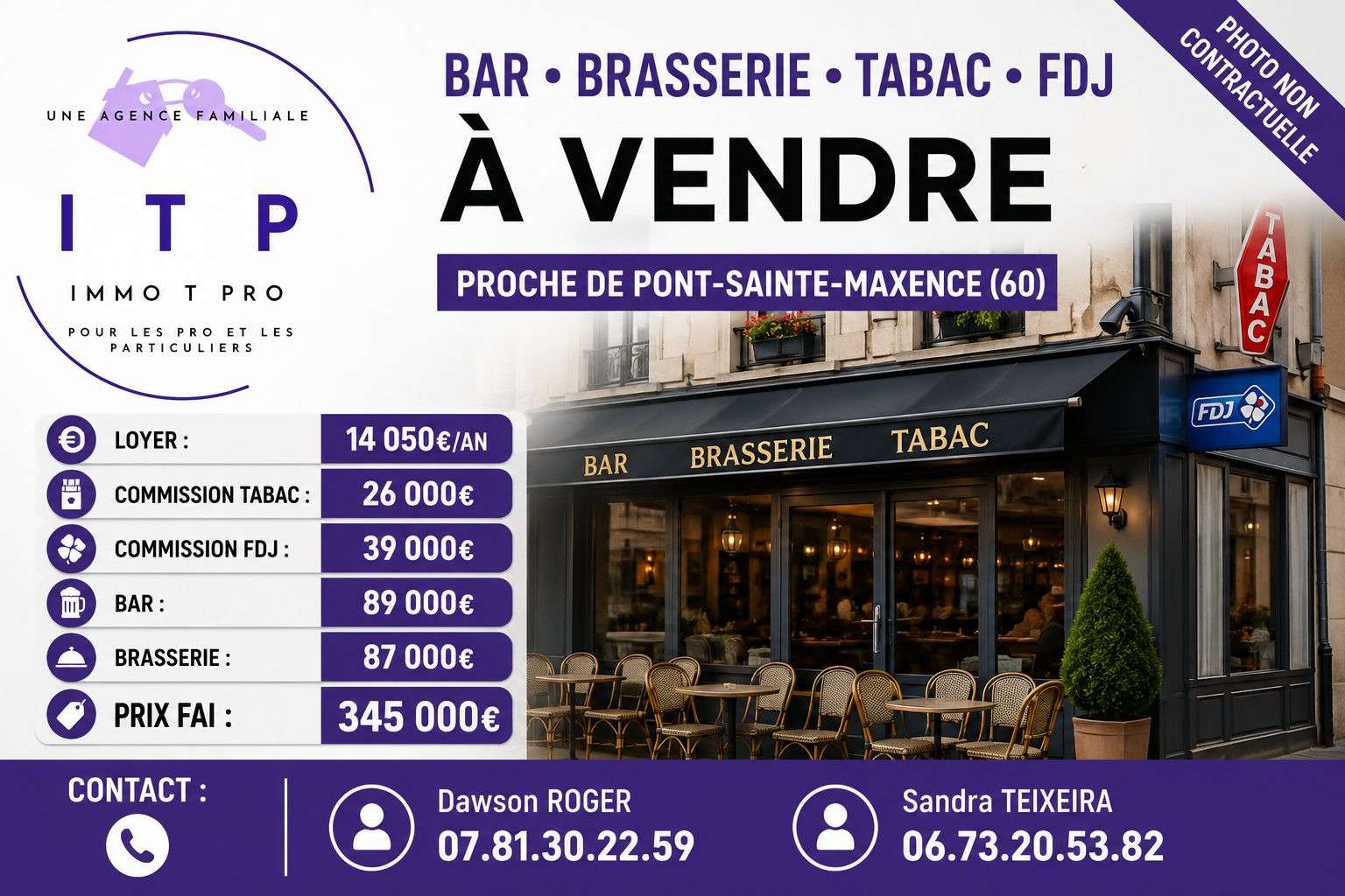 Vente bar tabac brasserie FDJ Pont-Sainte-Maxence