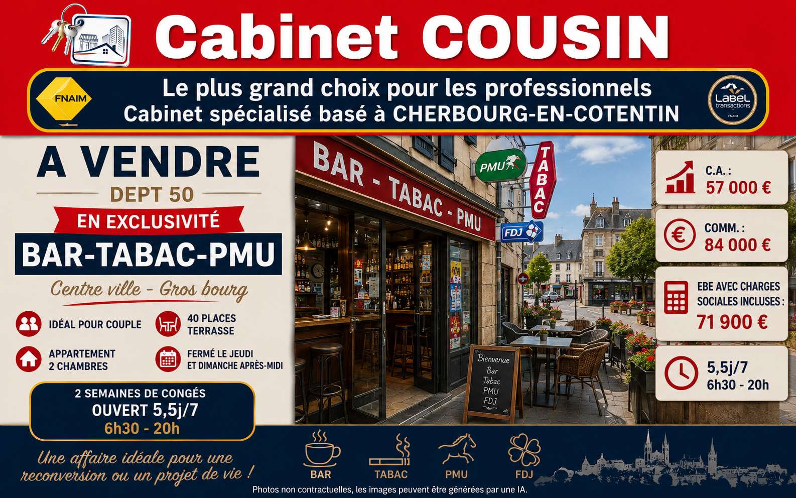 Vente bar tabac loto presse PMU à Valognes centre