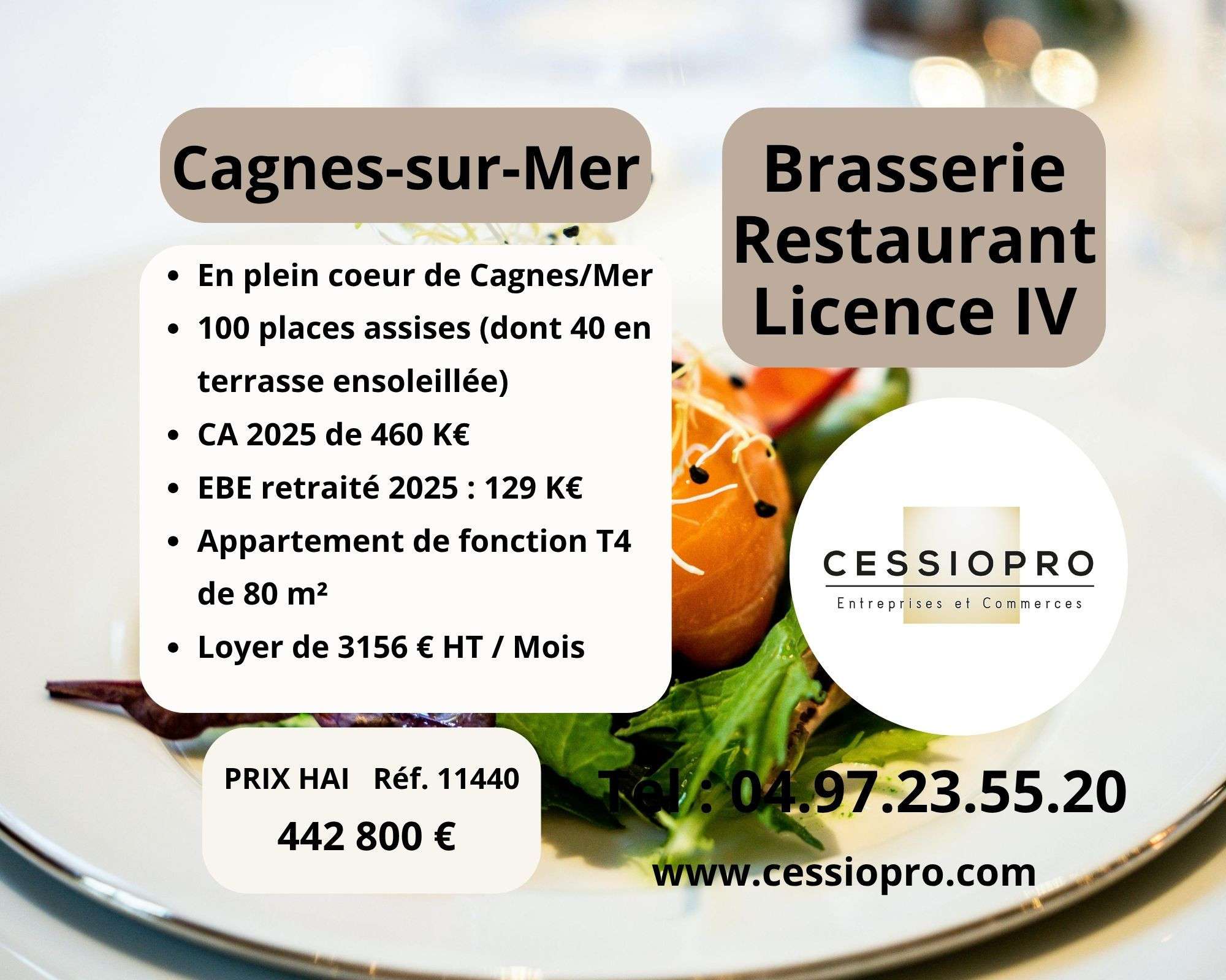 Vente brasserie restaurant tradi de jour à Cagnes