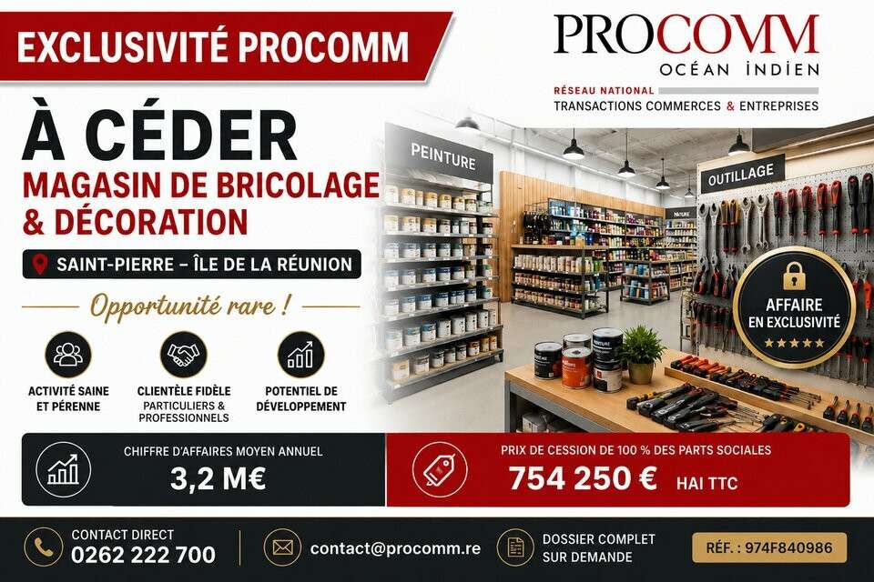 Vente parts sociales bricolage déco à Saint Pierre
