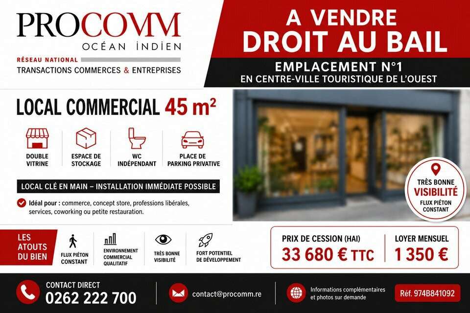 Droit au bail boutique de 45m² à Saint Paul centre