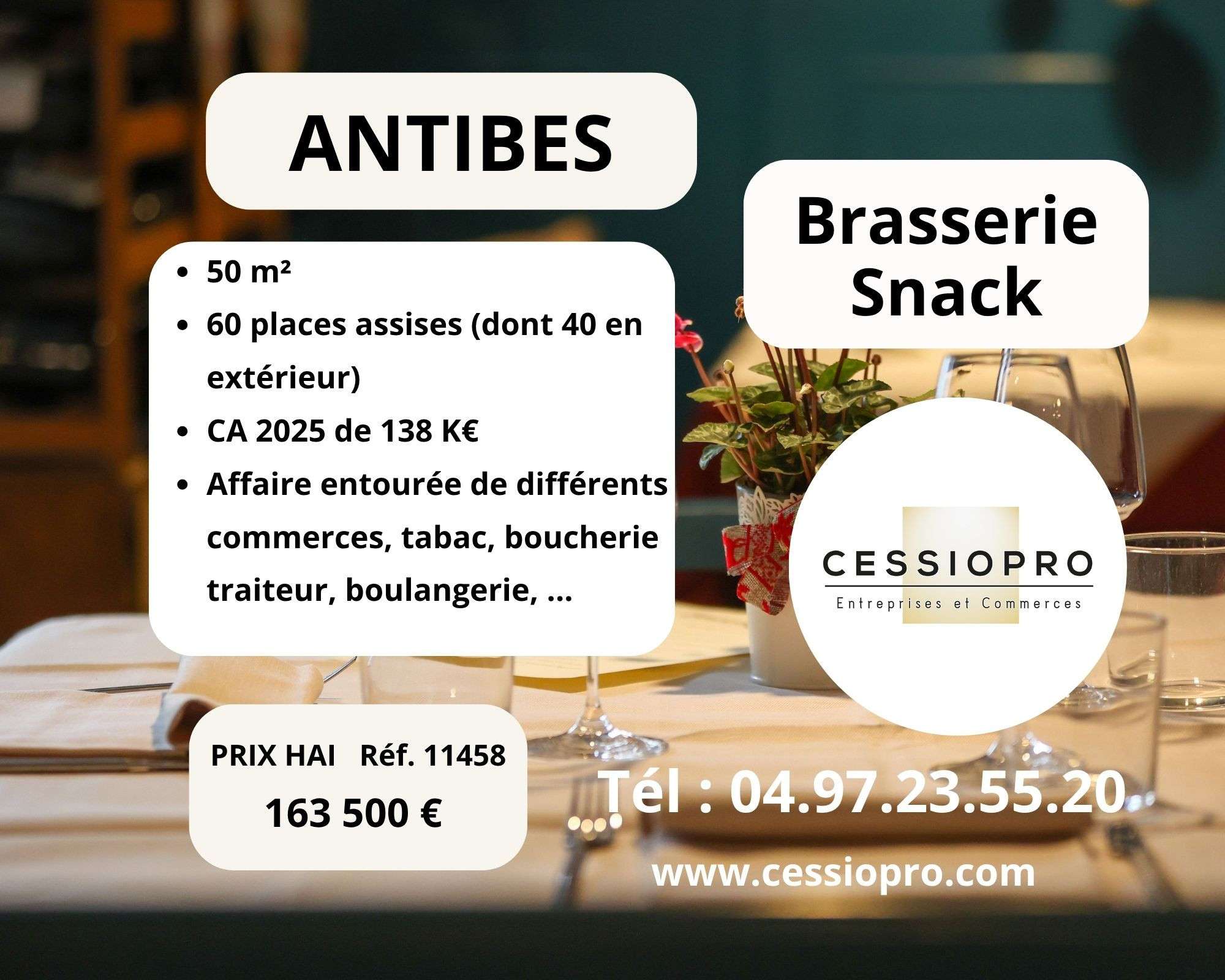 AV brasserie à Antibes quartier connu et réputé
