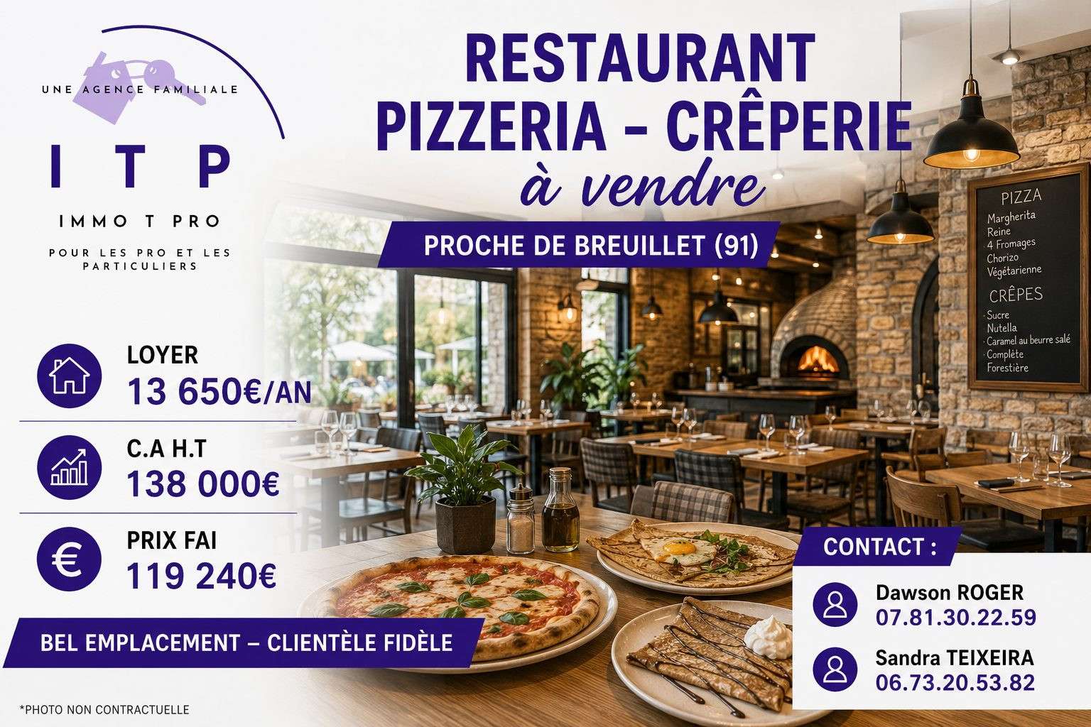 AV belle pizzeria crêperie dans une belle ville 91