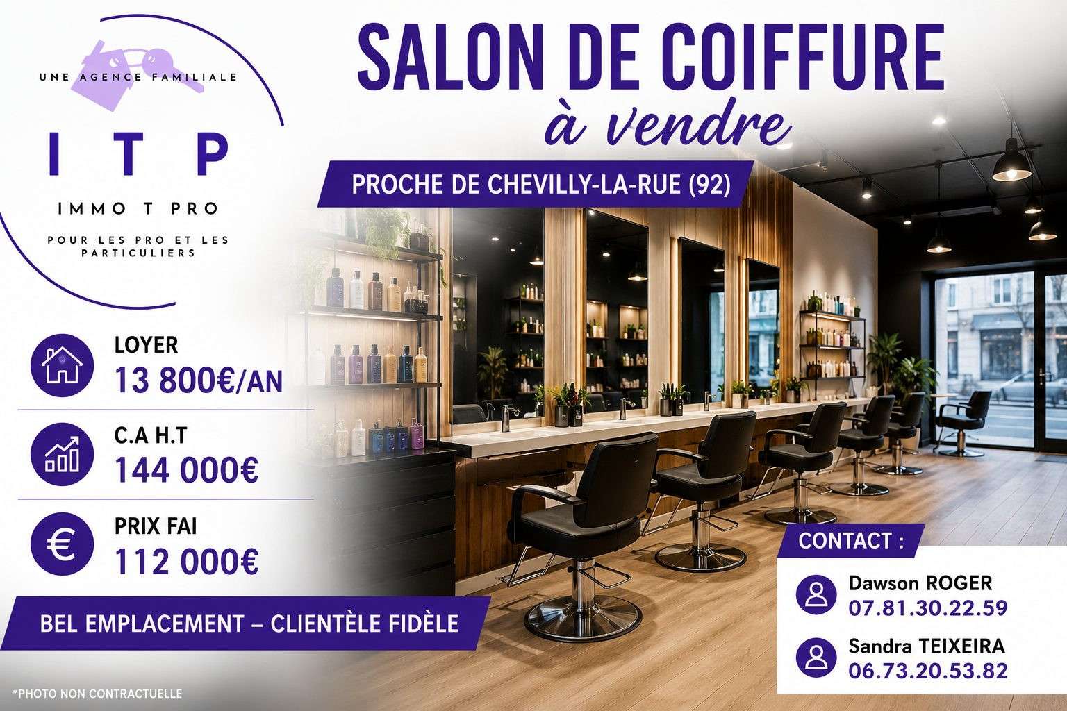 Vente magnifique salon de coiffure proche Chevilly