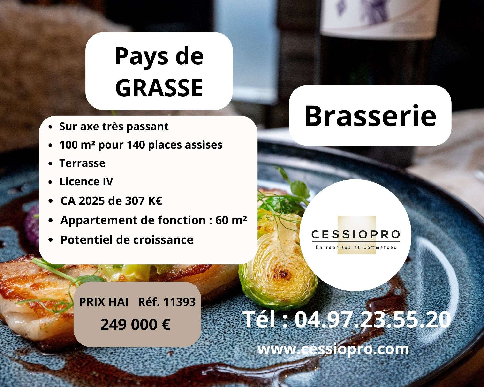 Vente brasserie fort potentiel empl N°1 à Grasse