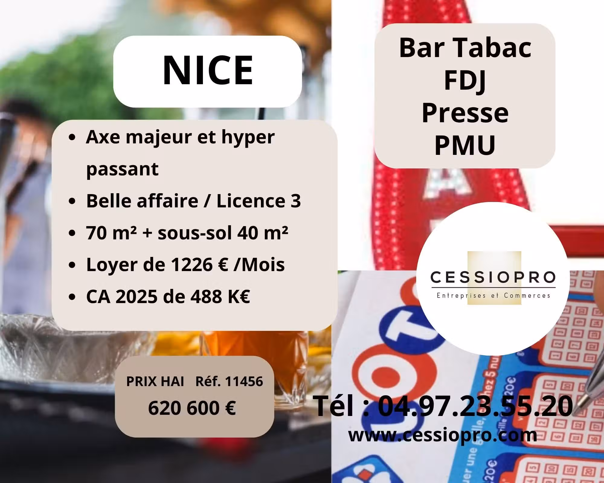 Vente bar (licence 3) tabac FDJ PMU presse à Nice