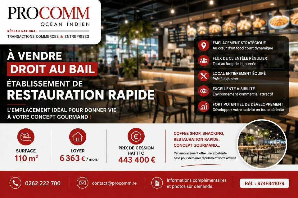 Vente restauration rapide à Sainte Clotilde