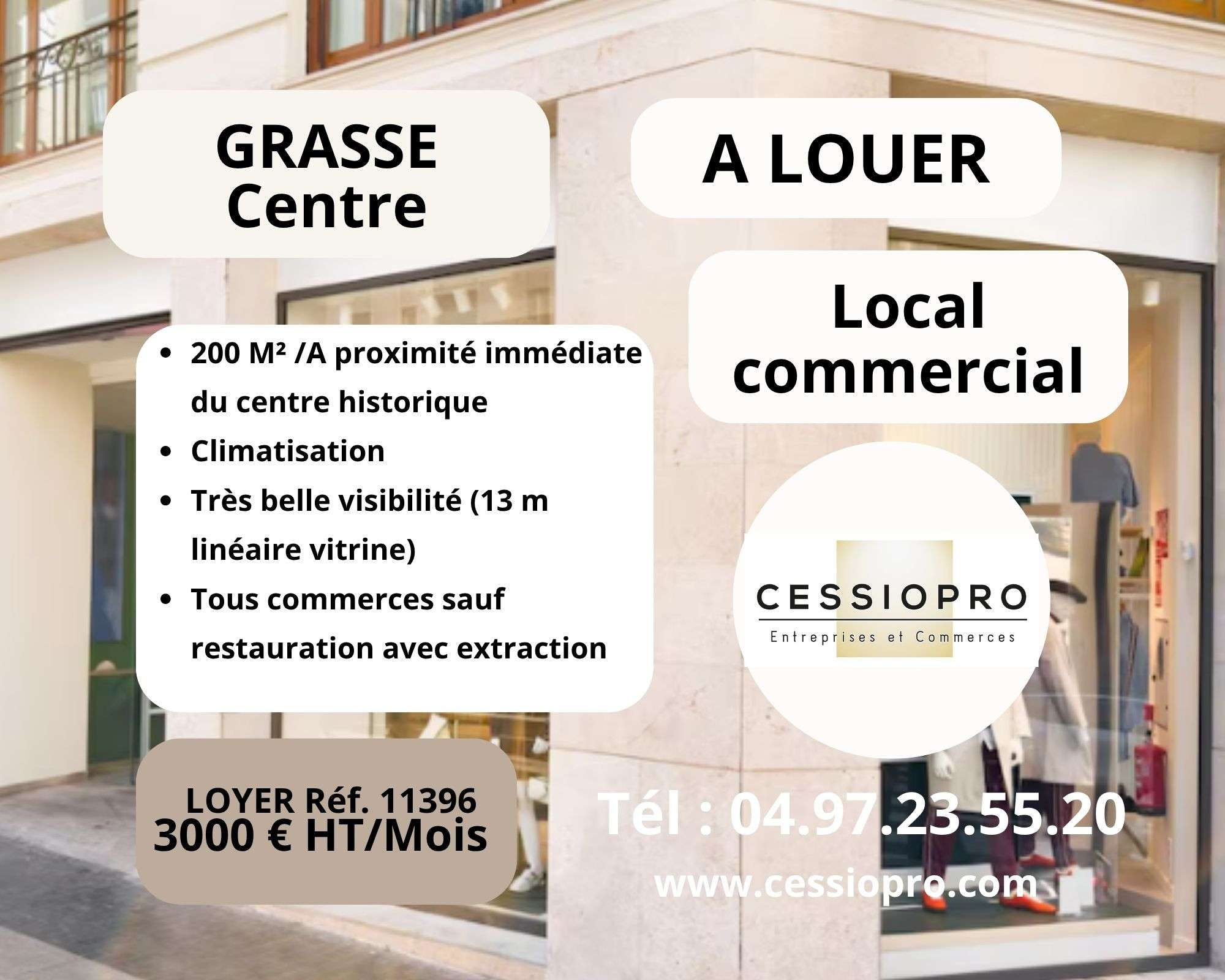 Location local commercial de 200m² à Grasse centre