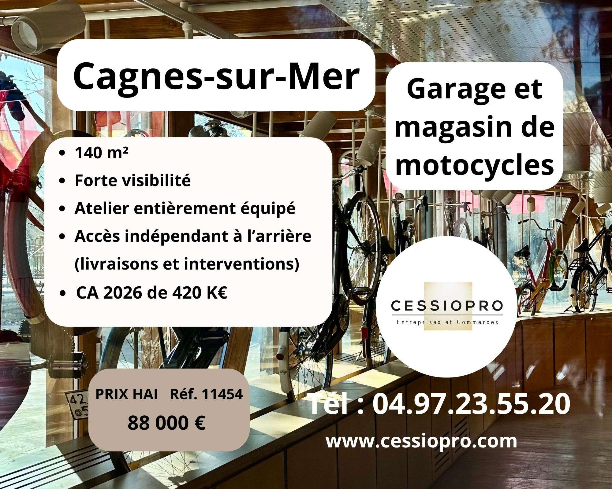 Vente garage et magasin de motocycles Cagnes/mer