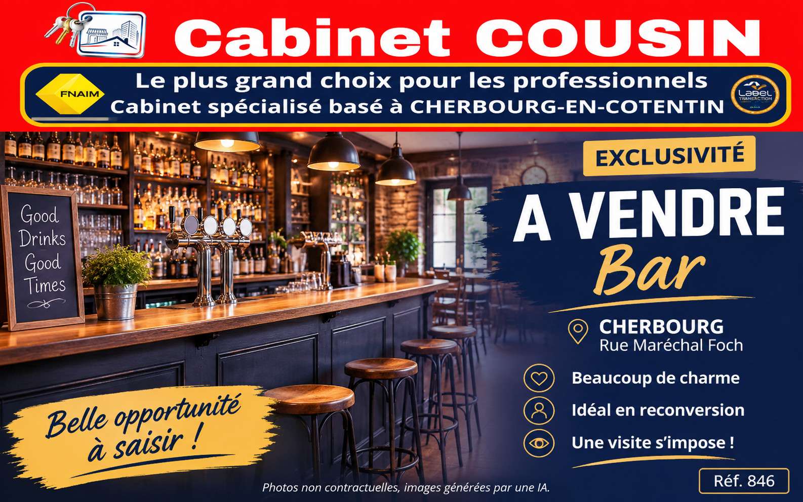 Vente bar pur de charme à Cherbourg rue Foch