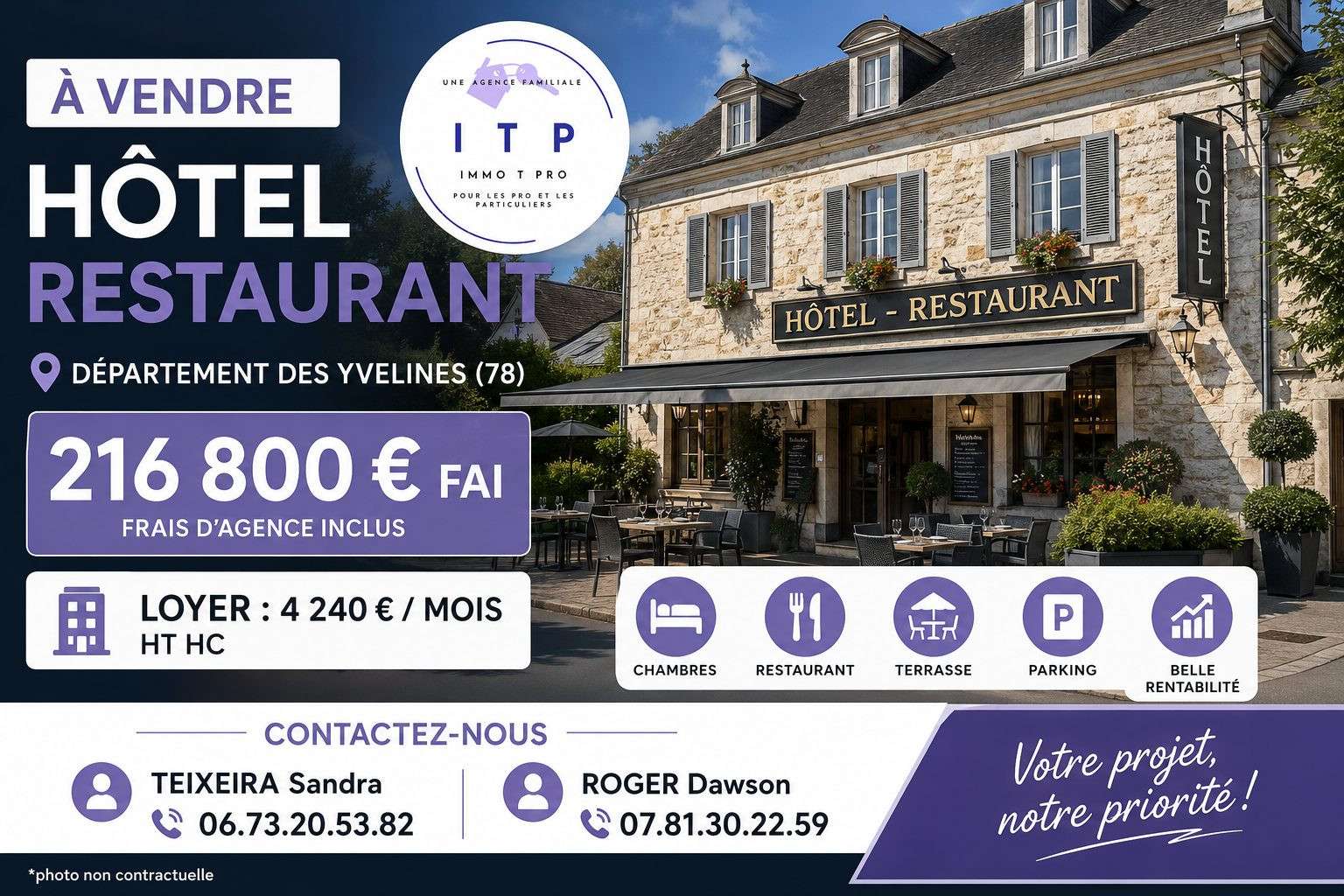 Vente hôtel restaurant dans une belle ville du 78