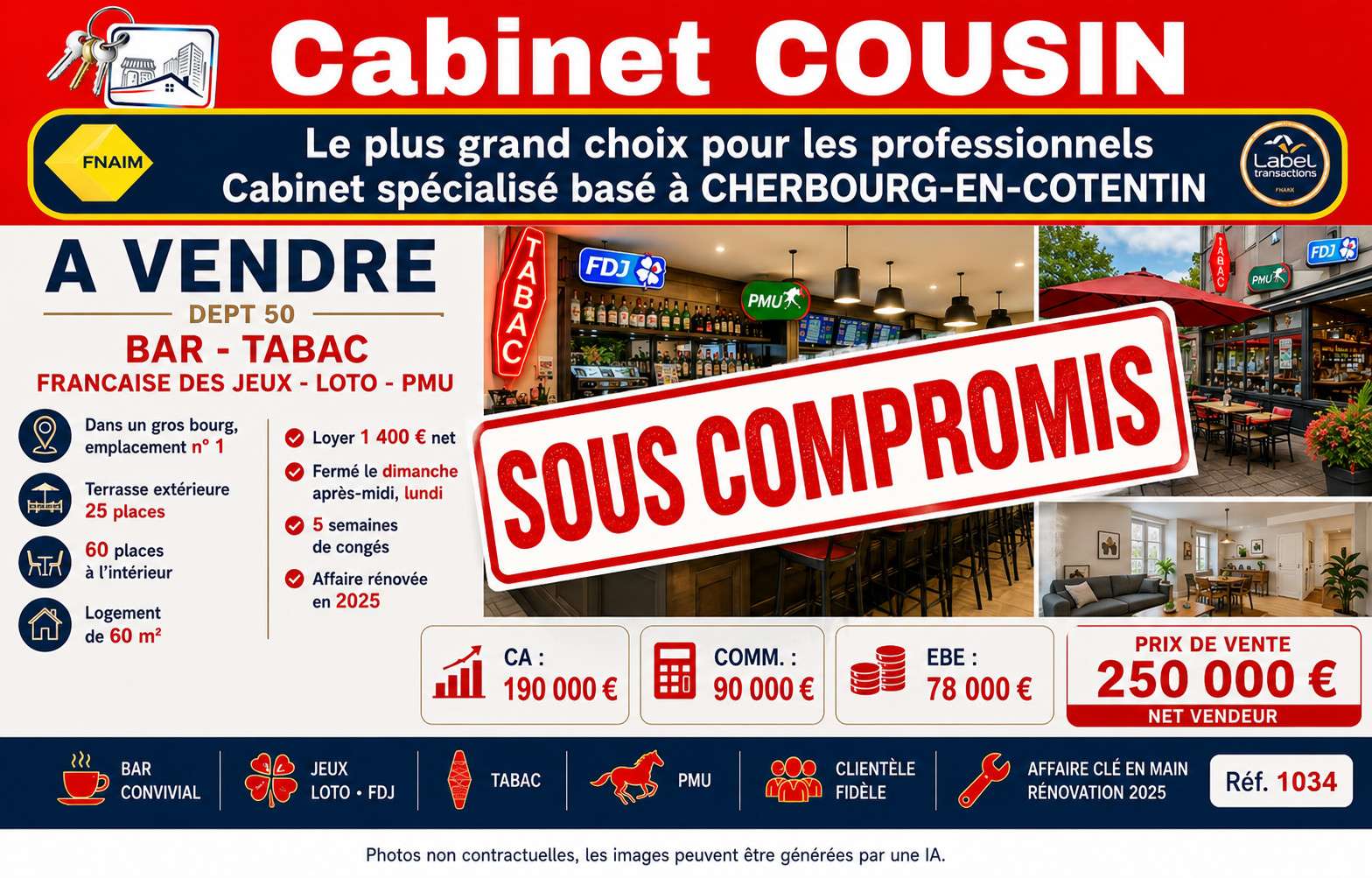 Vente bar PMU Tabac en gros bourg de Valognes