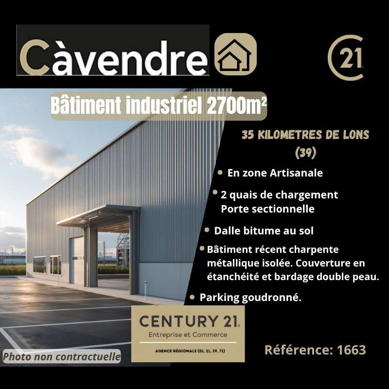 Vente bâtiment industriel 2700m² proche Orgelet