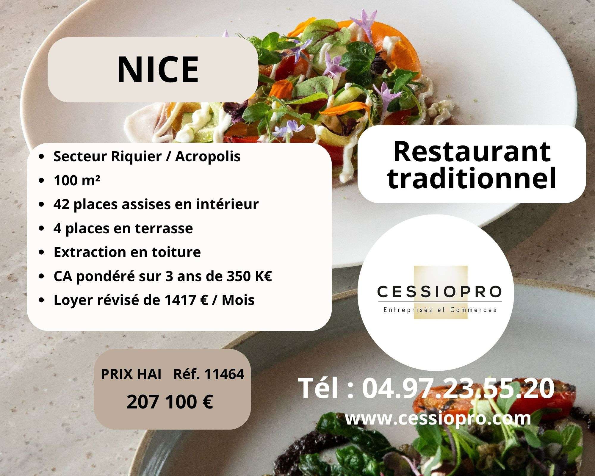 Restaurant traditionnel 350 K€ CA pondéré Nice 