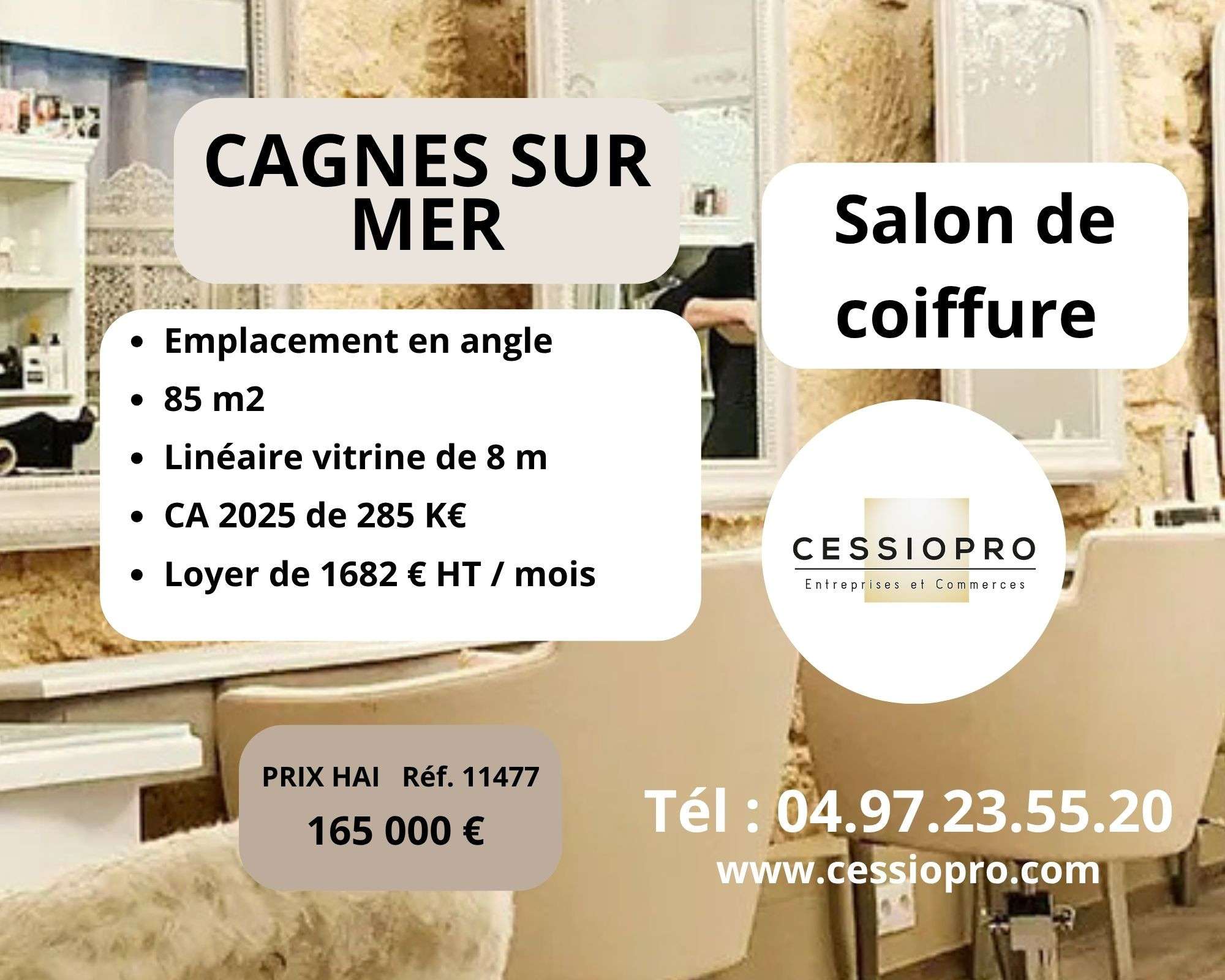 Vente salon de coiffure ca 285k€ Cagnes sur Mer