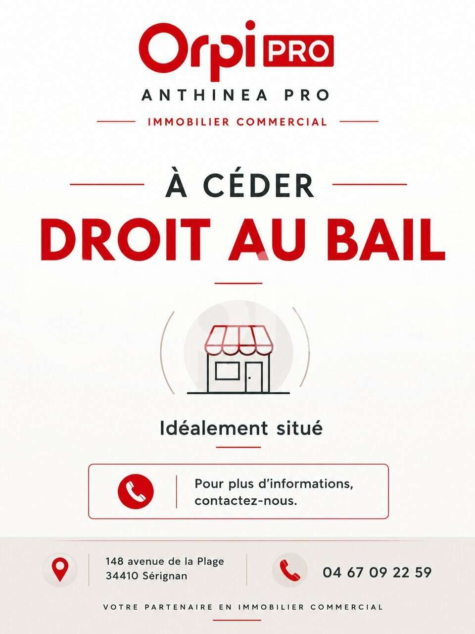 Cède droit au bail de 150m² à Béziers centre ville