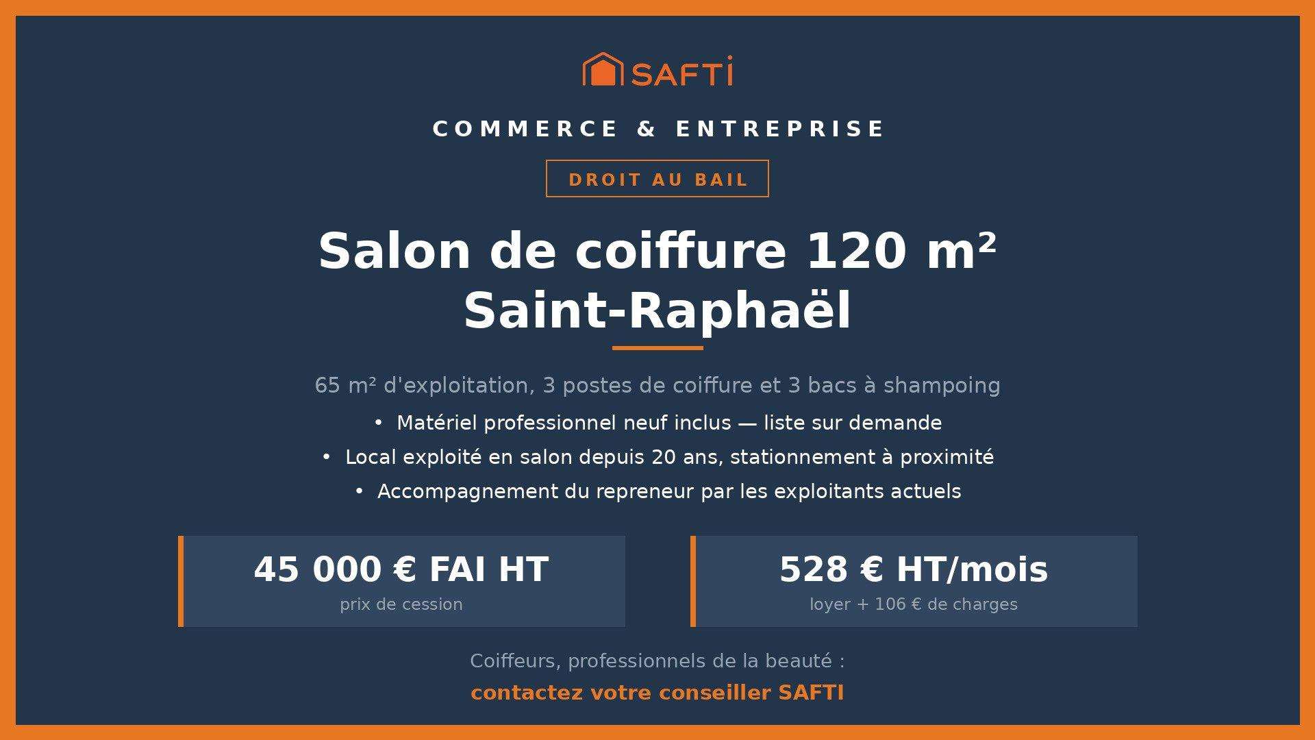 Vente salon de coiffure de 120m² à Saint-Raphaël