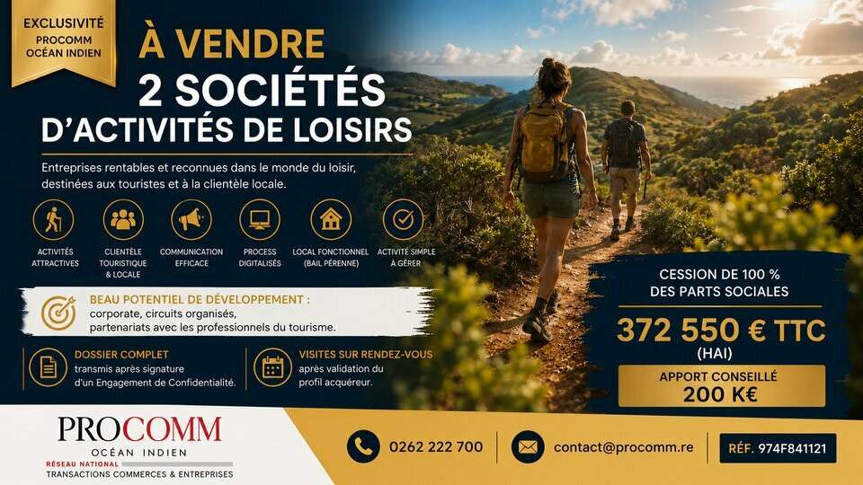 Vente société de loisirs à Saint Pierre la Réunion