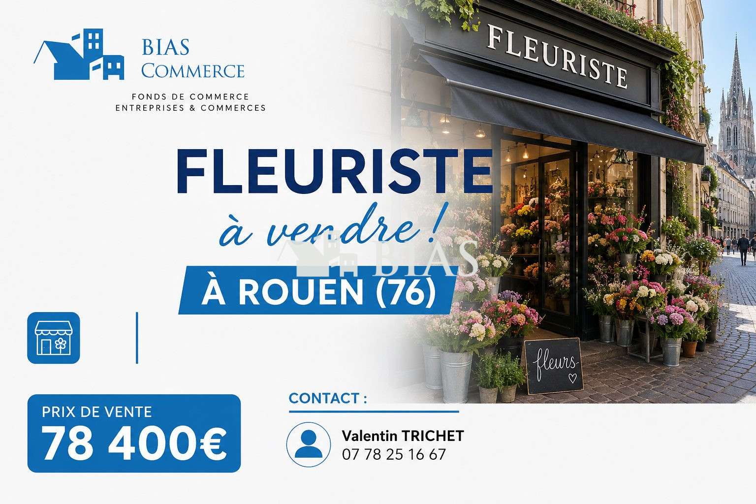 Vente FDC Fleuriste à Rouen quartier dynamique 76