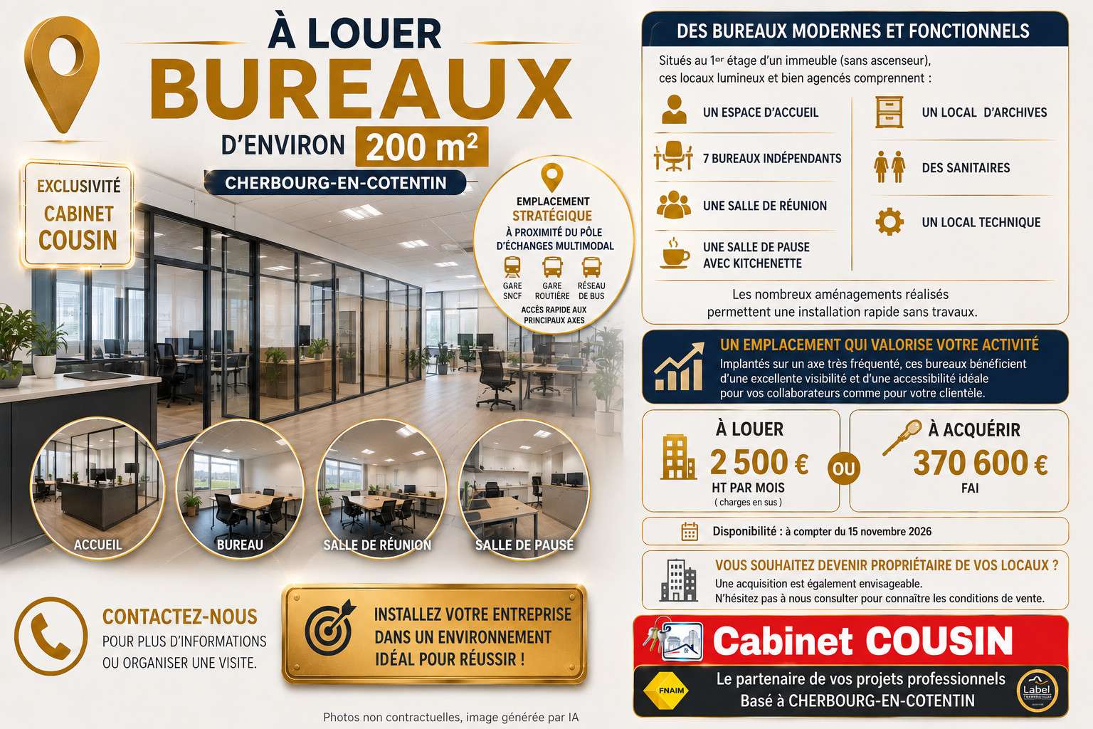 A louer bureaux de 200m² à Cherbourg en Cotentin
