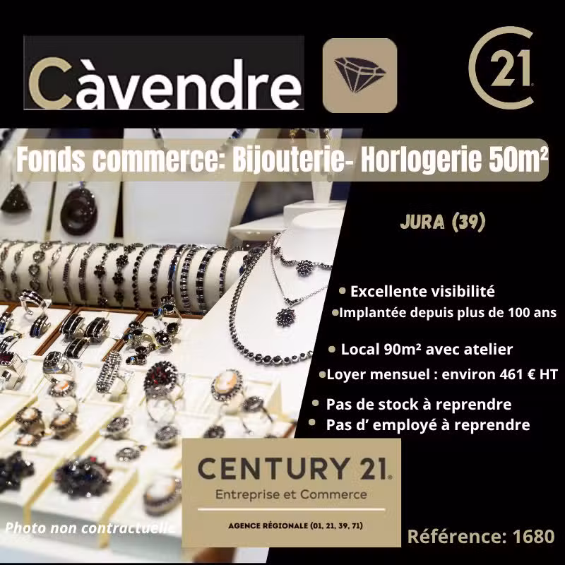 A céder bijouterie/horlogerie centre-ville du Jura
