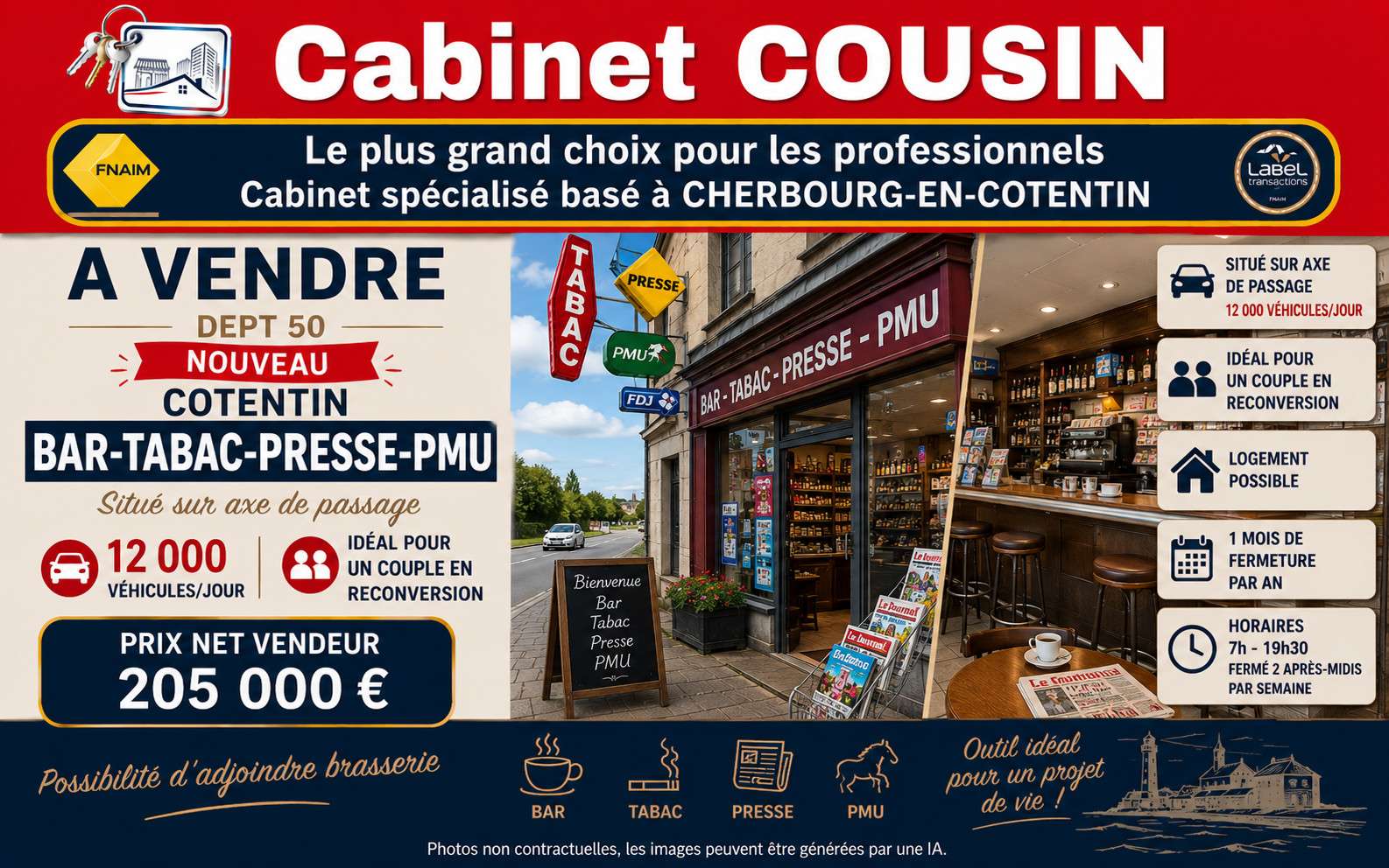 Vente bar tabac presse loto PMU jeux en Cotentin