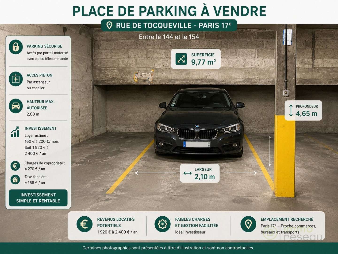 AV parking 9,77m² quartier recherché Paris 75017