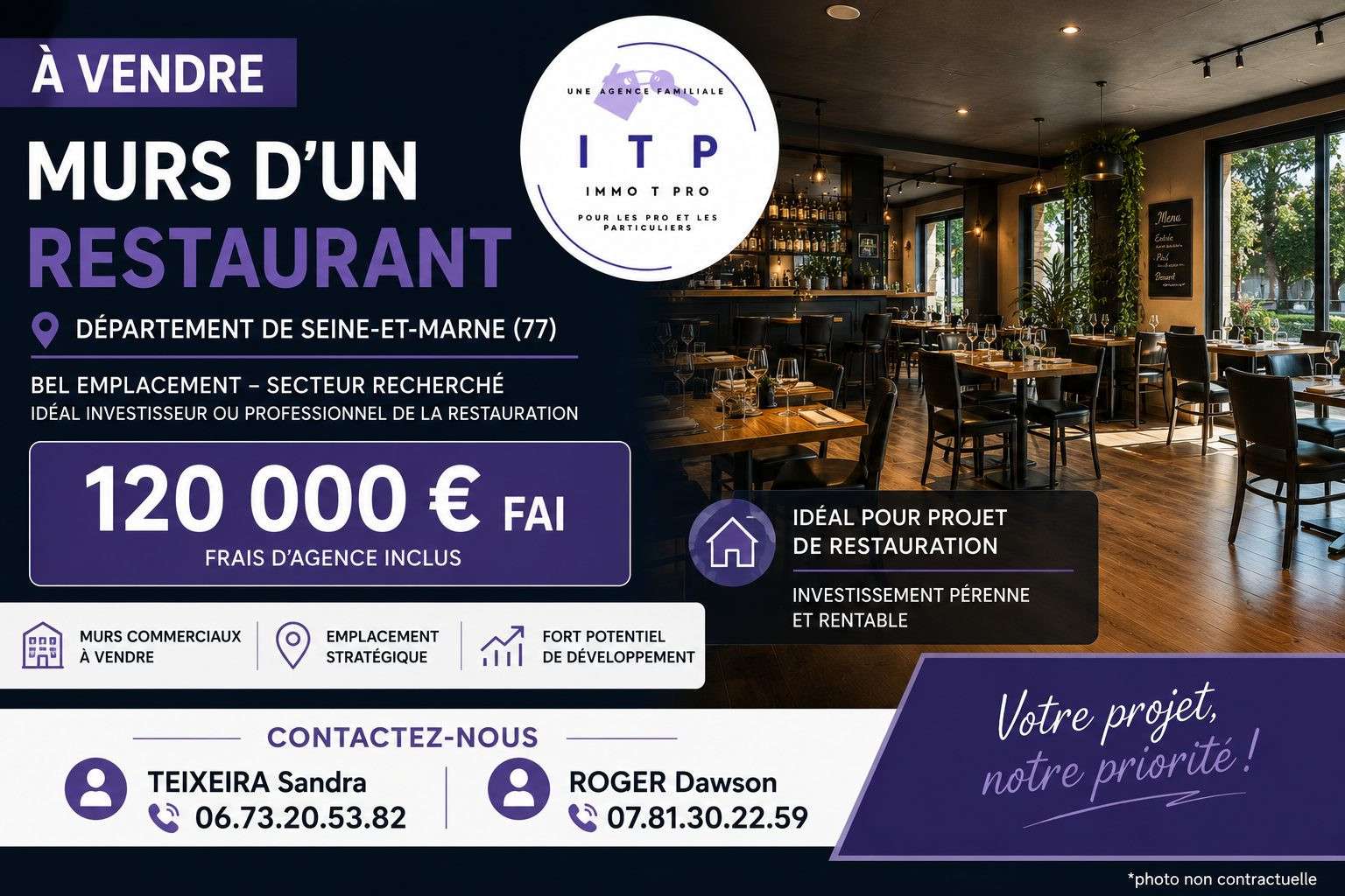 Vente murs commerciaux restaurant 123m² dept 77