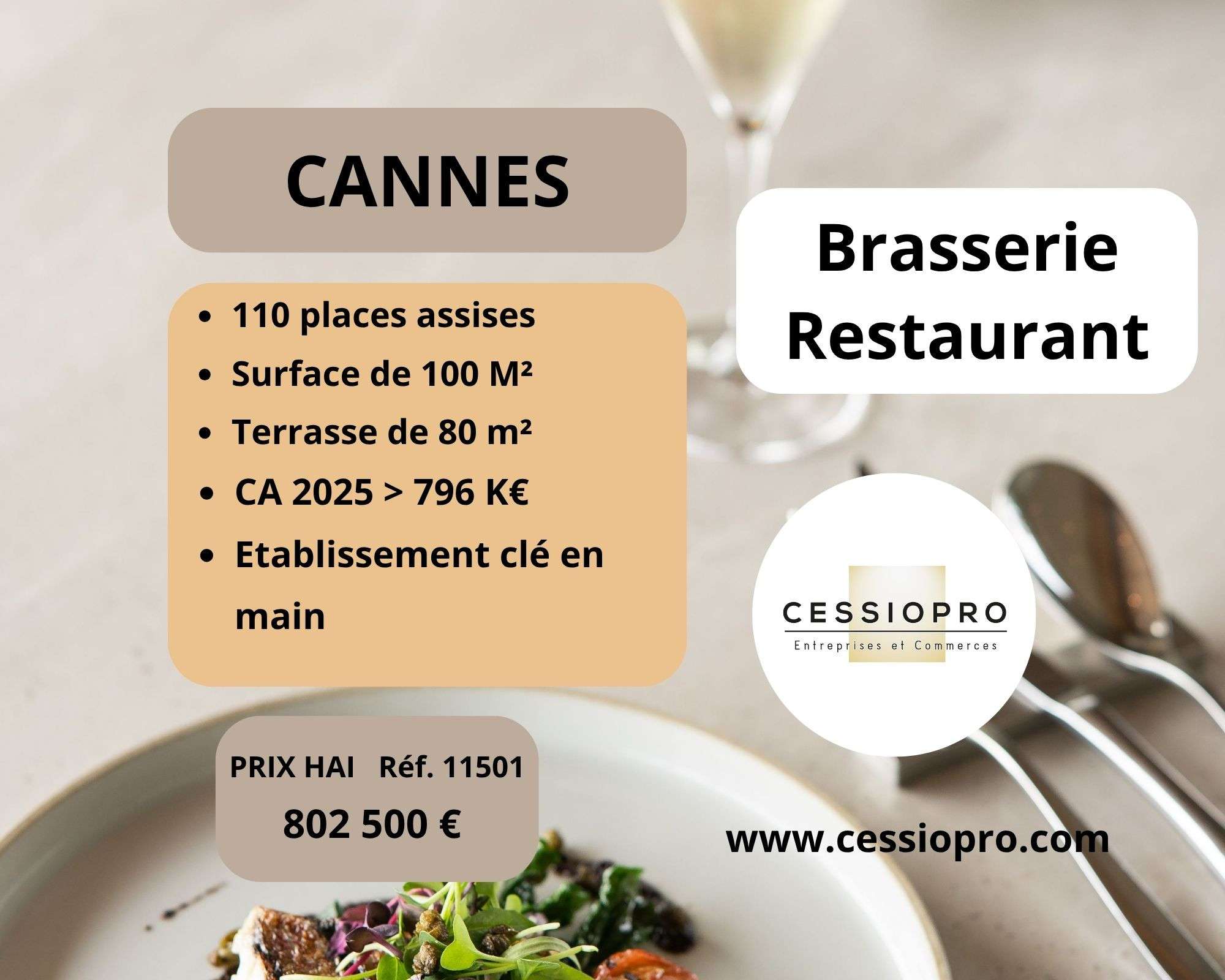 Vente brasserie restaurant lic IV terrasse Cannes 