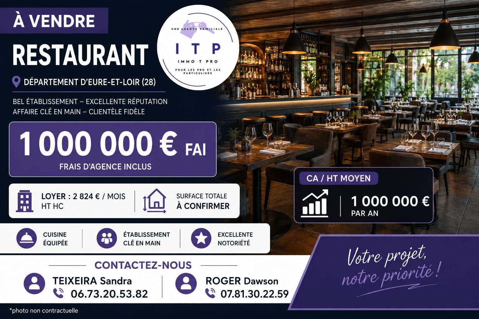 AV beau bar restaurant dans ville recherchée 28