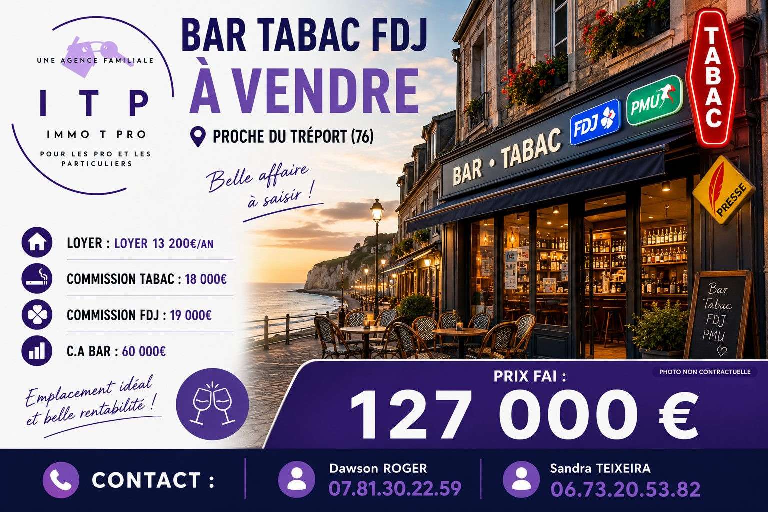 Vente bar tabac FDJ dans une ville portuaire du 76