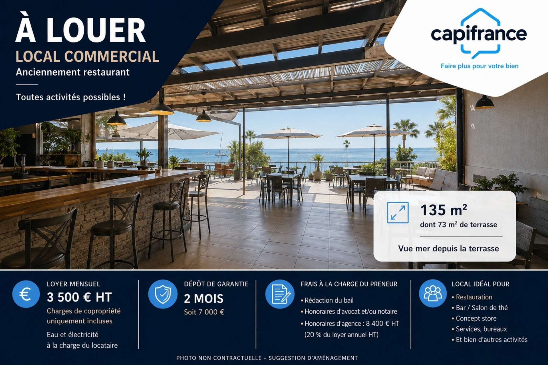 A louer local 135m² vue mer à Saint-François