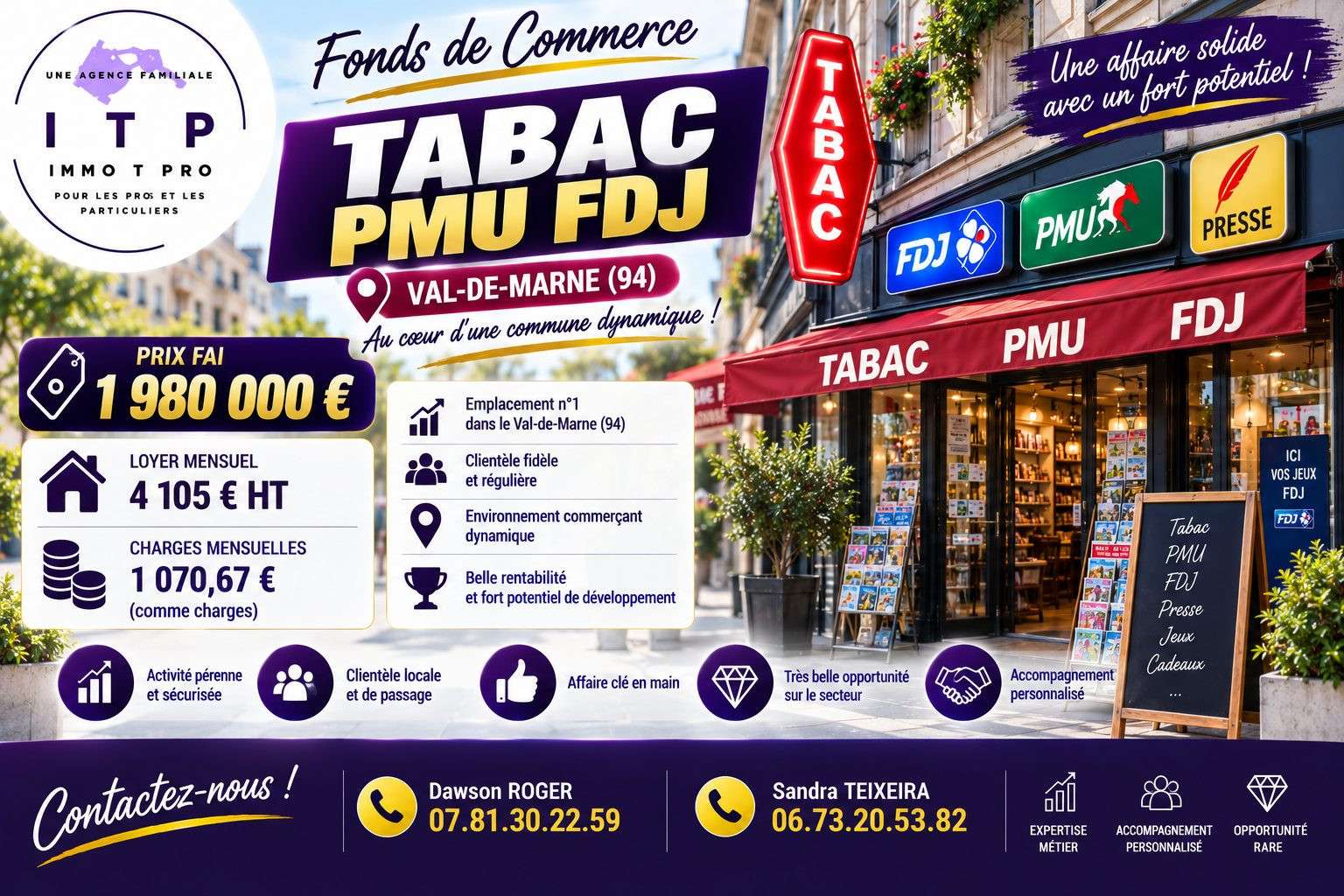Vente magnifique FDC tabac FDJ PMU Maisons-Alfort