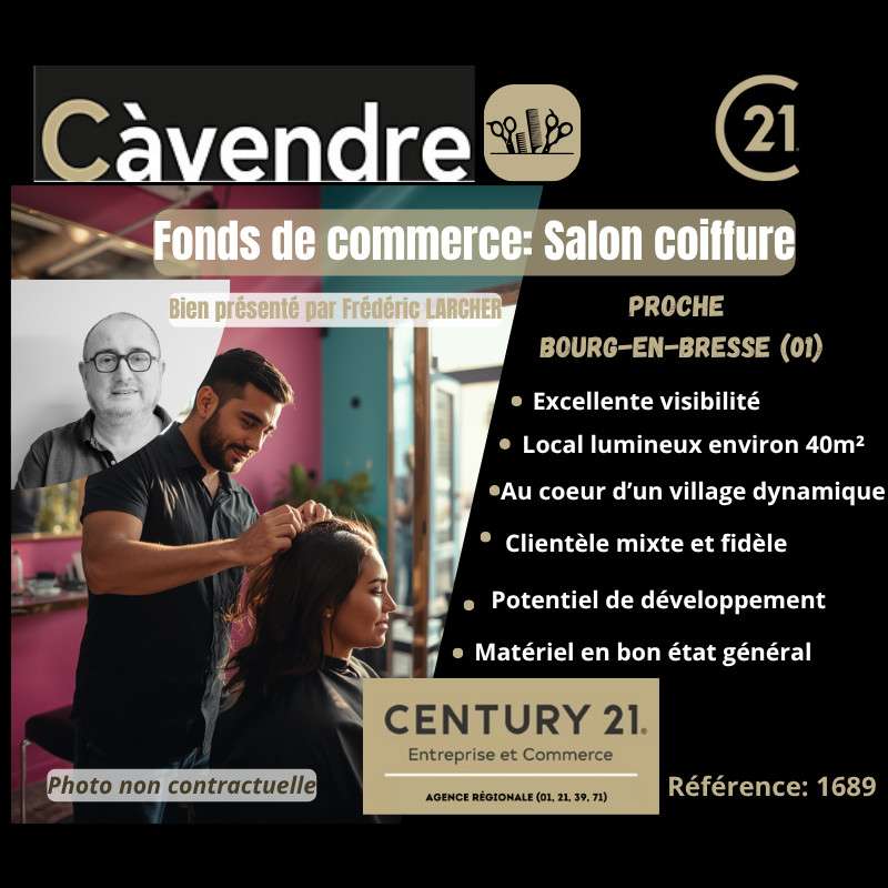 Cède salon de coiffure 40m² proche Bourg en Bresse