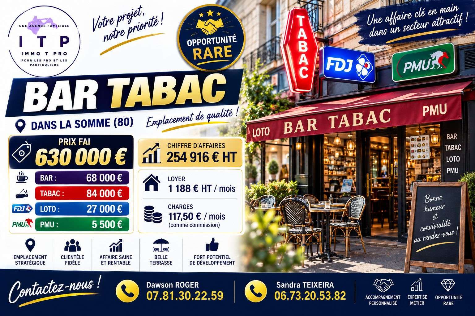 Vente bar tabac FDJ PMU en périphérie d'Amiens