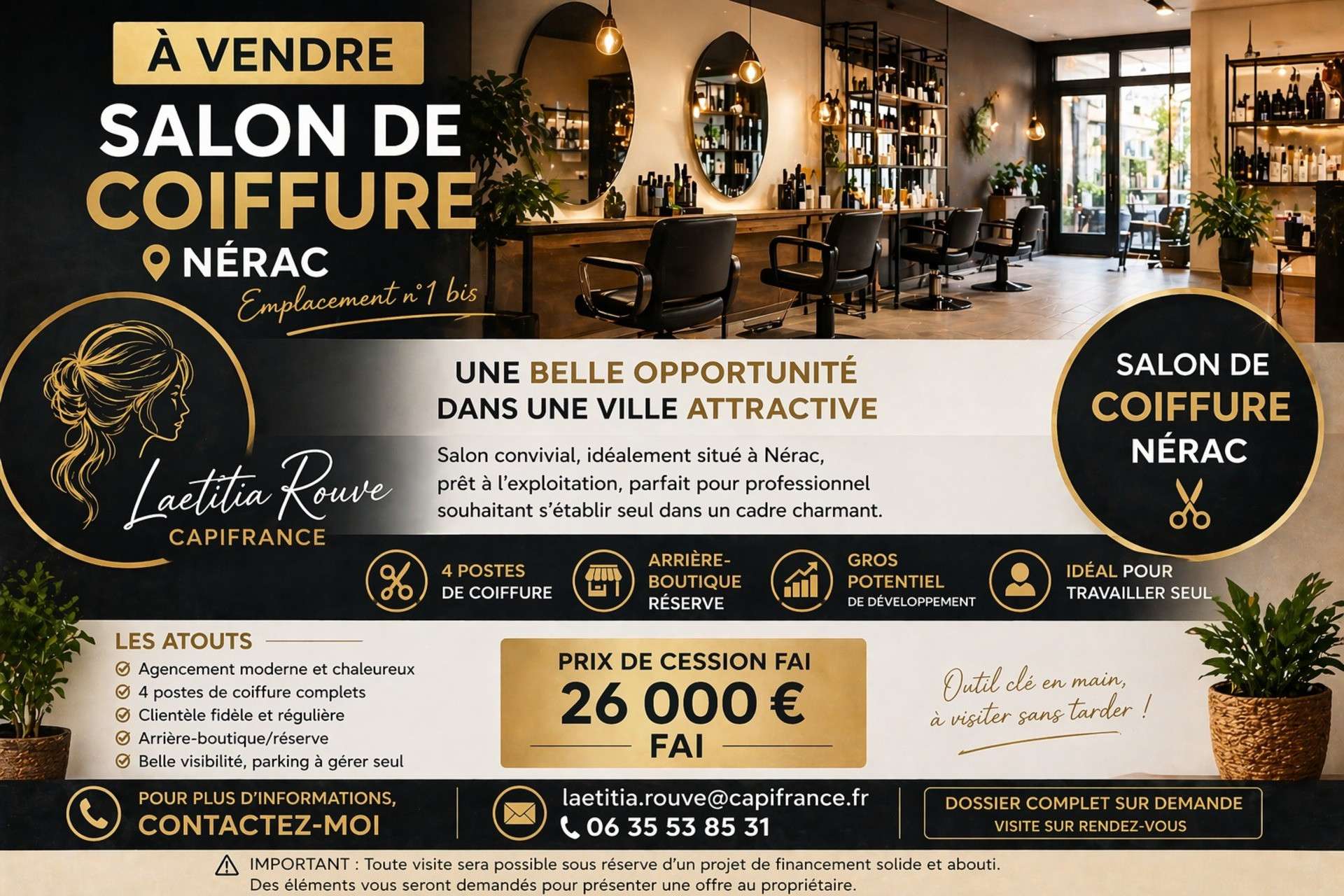 A vendre salon de coiffure clé en main à Nérac
