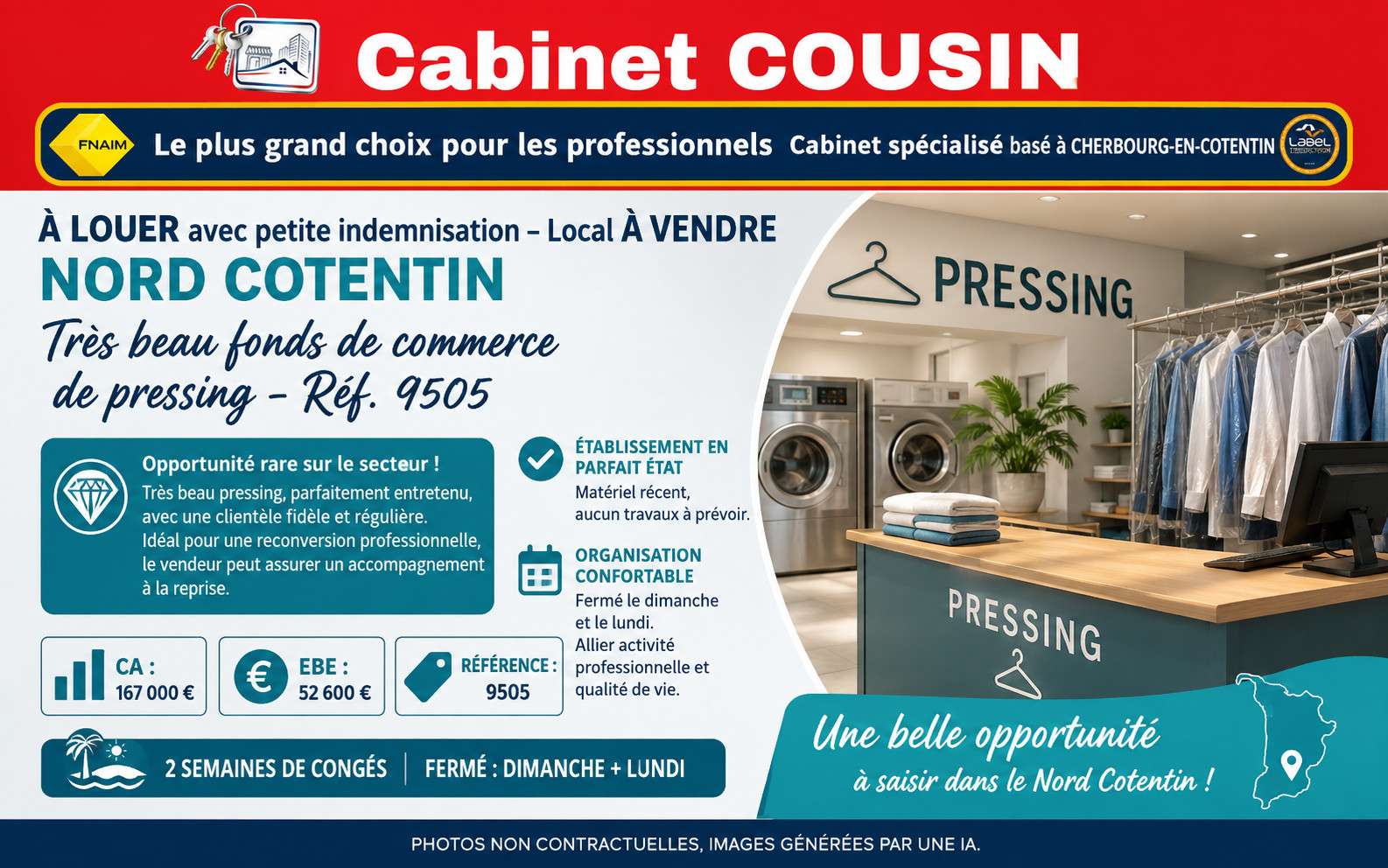 Vente très beau fonds pressing en Nord Cotentin