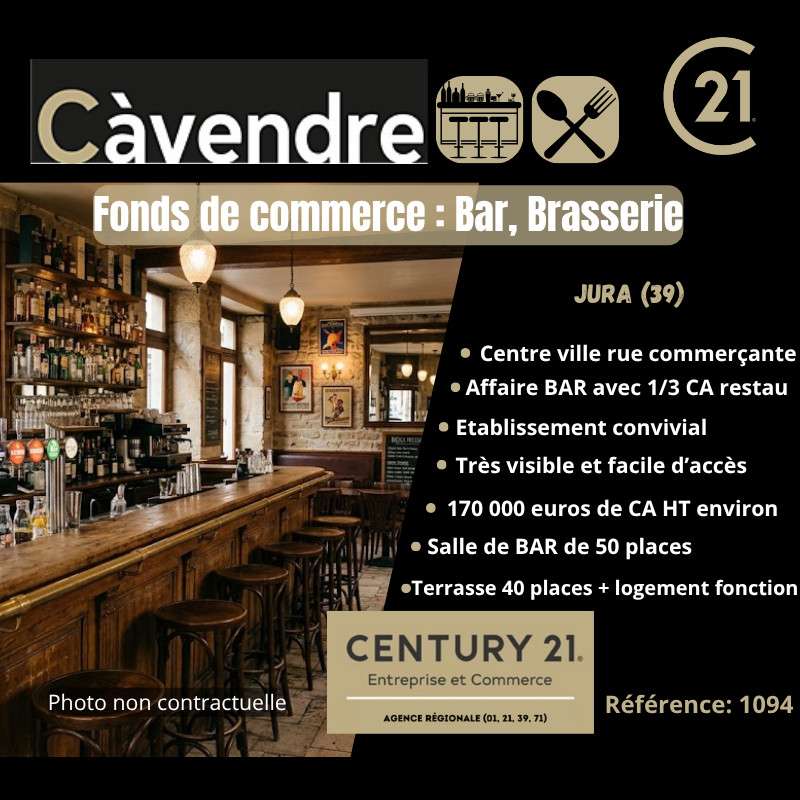 Vente bar brasserie licence IV centre ville Jura