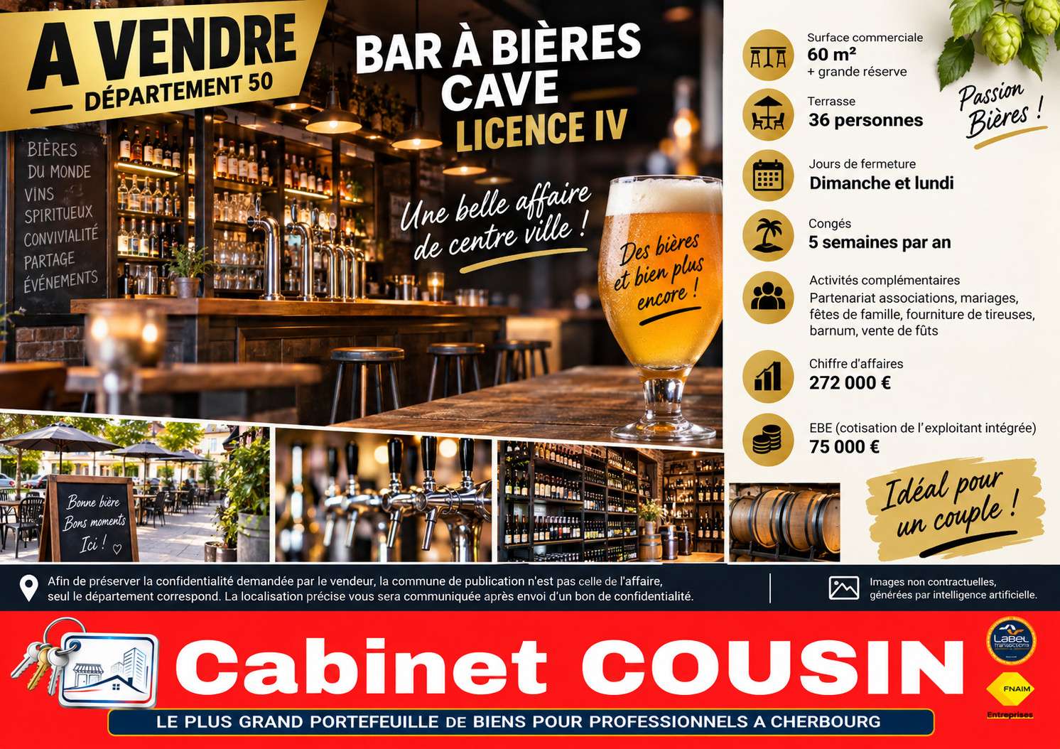Vente bar à bieres cave licence IV à Coutances